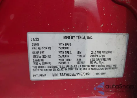 2023 Tesla Model Y Awd/Long Range Dual Motor All-Wheel Drive из США, поврежденный, VIN 7SAYGDEE7PF673151